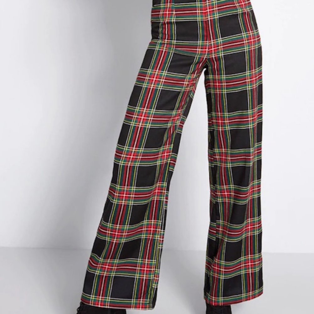 ModCloth x Collectif All Squared Away Black Plaid Pants with Belt!!
